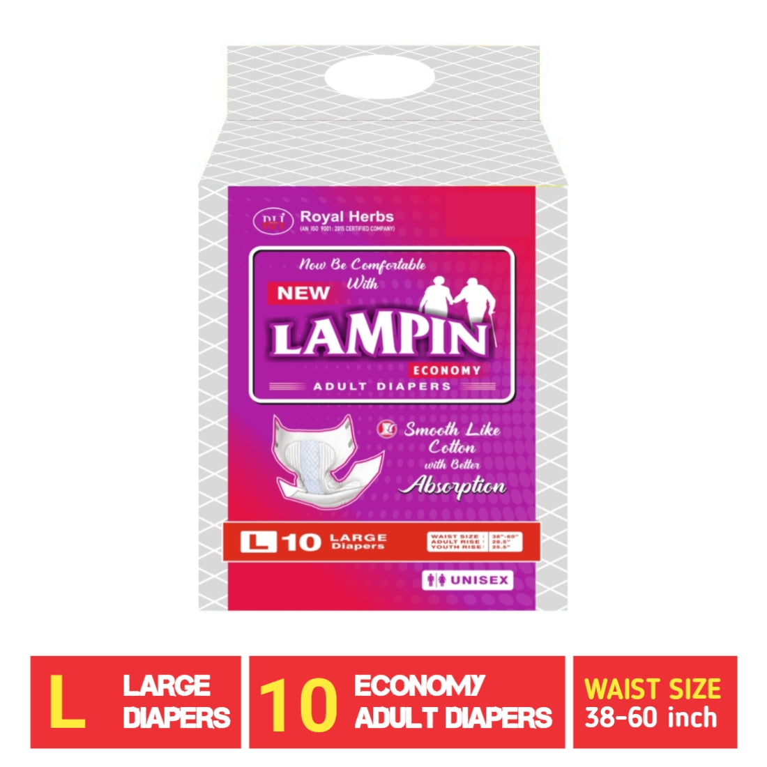 Lampin Economy Adult Diapers – Large | 10 Premium Comfort Diapers
