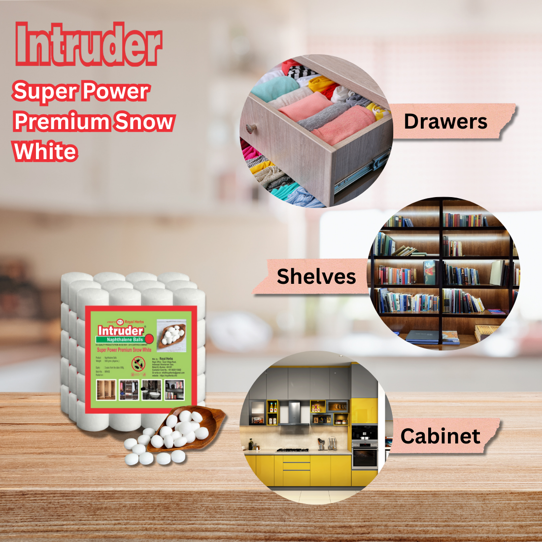 Intruder Premium Snow White Naphthalene Balls – 1.5kg (240 Balls) | Heavy-Duty Protection & Fresh Fragrance